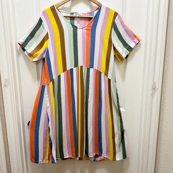 Chances R Midi Dress Women' Size M Multicolor Striped Print Slip On Boho Indie - Picture 11 of 11